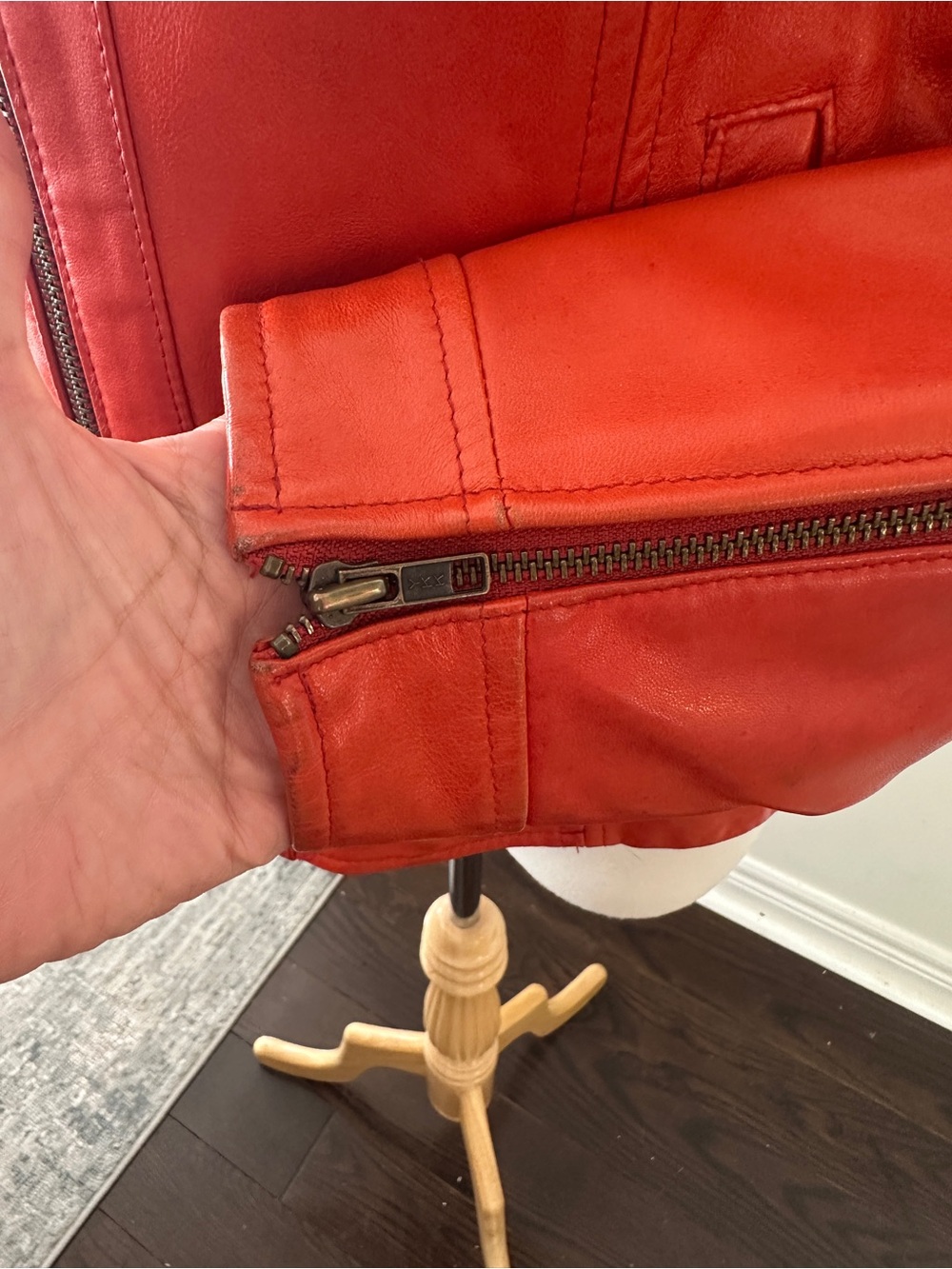Vintage DANIER Women's Red Orange Italian Leather Zip-Front Moto Jacket -Size S - Picture 12 of 16